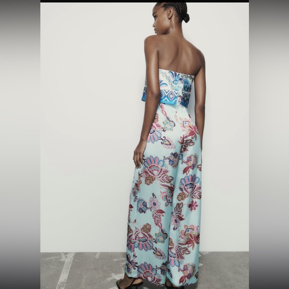 ZARA- STRAPLESS PRINTED JUMPSUIT - Picture 4 of 6